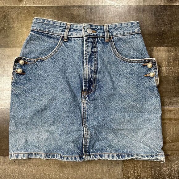 Bongo Juniors Size 7 Vintage Denim Mini Jean Skirt Blue Medium Wash Pearl Pocket - Picture 1 of 8